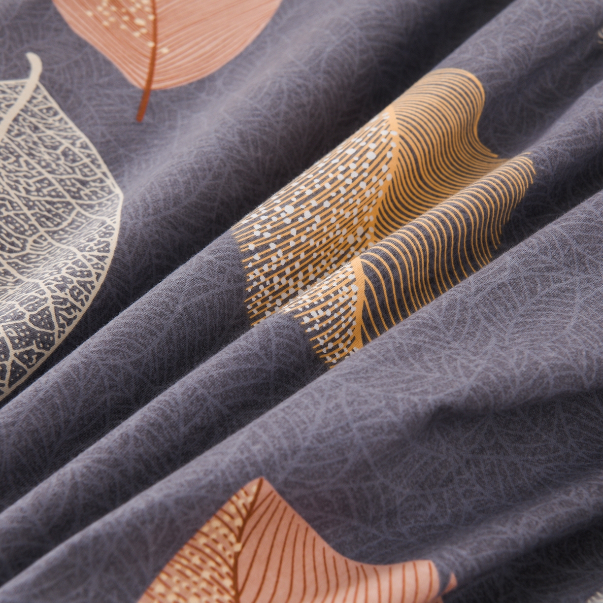 91家纺网 家纺一手货源 找家纺 润淳家居 2025新款百分百全棉磨毛四件套 叶影摇香 紫