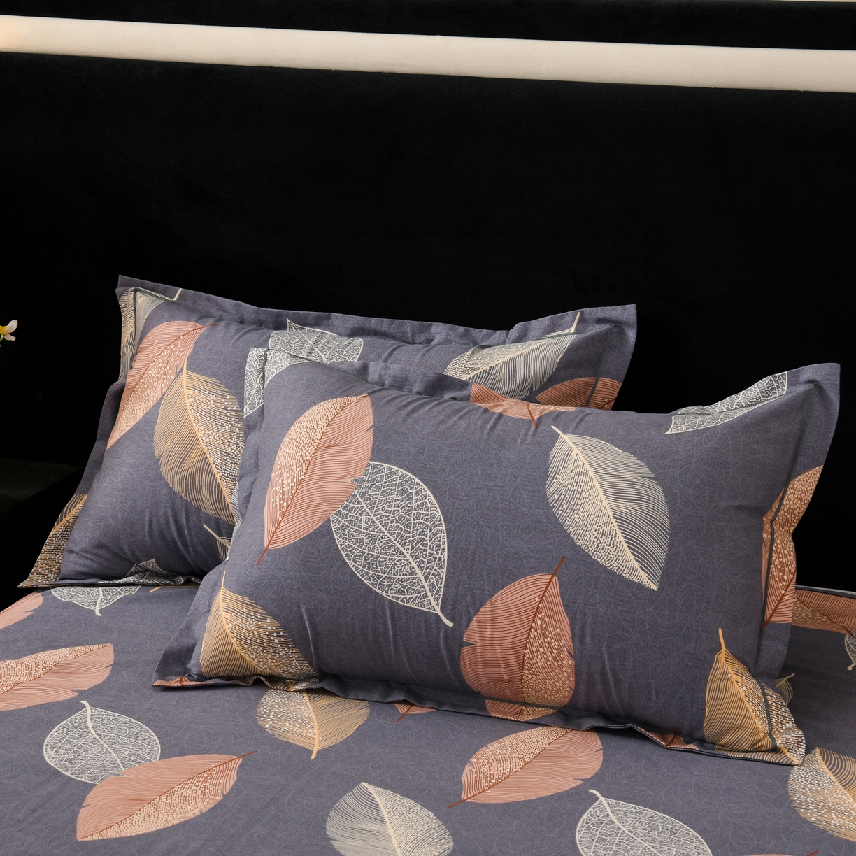 91家纺网 家纺一手货源 找家纺 润淳家居 2025新款百分百全棉磨毛四件套 叶影摇香 紫