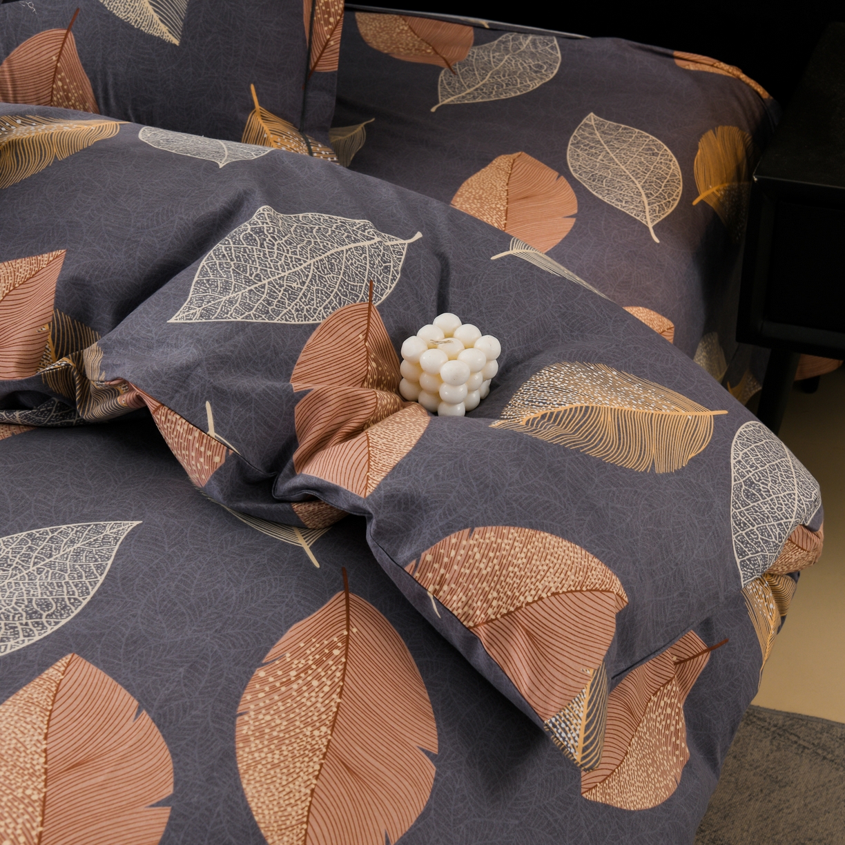 91家纺网 家纺一手货源 找家纺 润淳家居 2025新款百分百全棉磨毛四件套 叶影摇香 紫