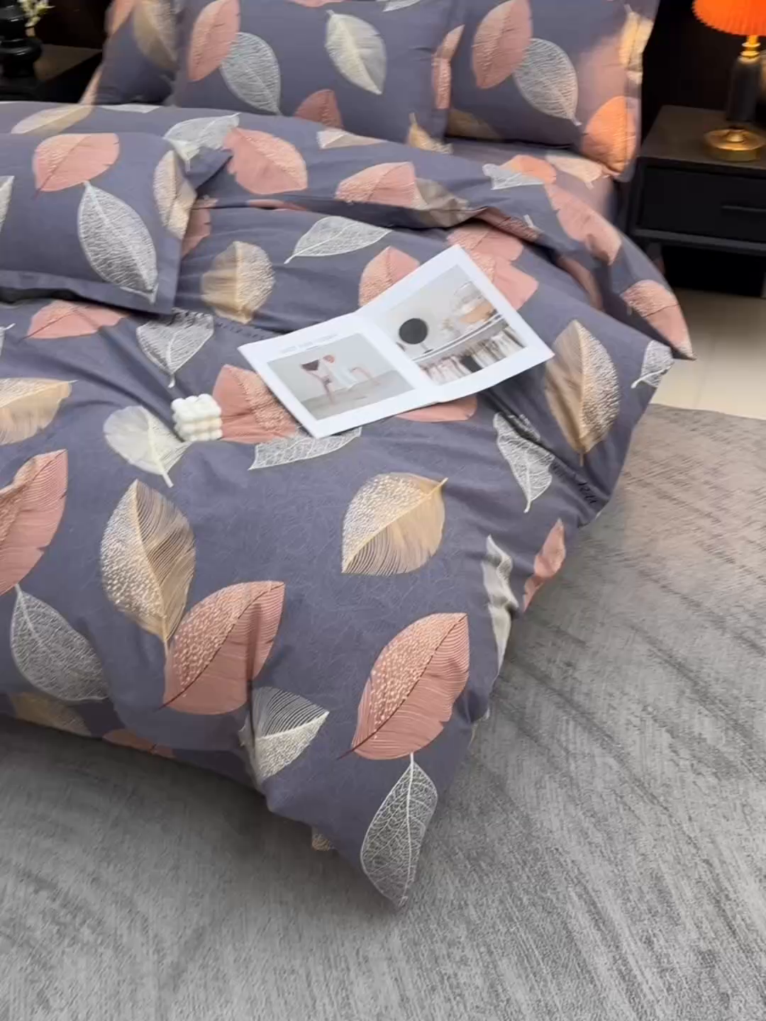91家纺网 家纺一手货源 找家纺 润淳家居 2025新款百分百全棉磨毛四件套 叶影摇香 紫