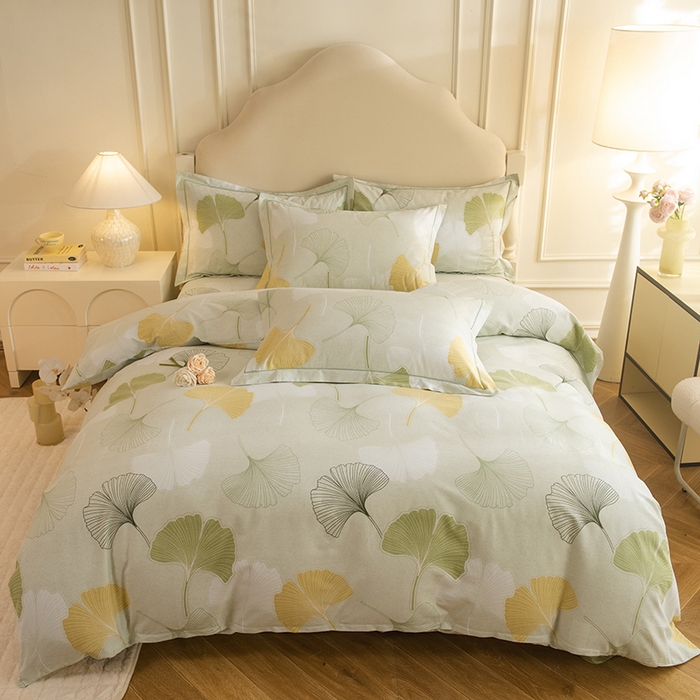 91家纺网 家纺一手货源 找家纺 磨毛世家家纺 2025新款生态四件套 银杏叶-绿