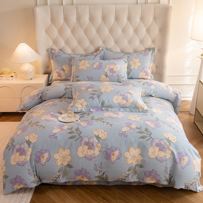 91家纺网 家纺一手货源 找家纺 磨毛世家家纺 2025新款生态四件套 珍妮花园-蓝