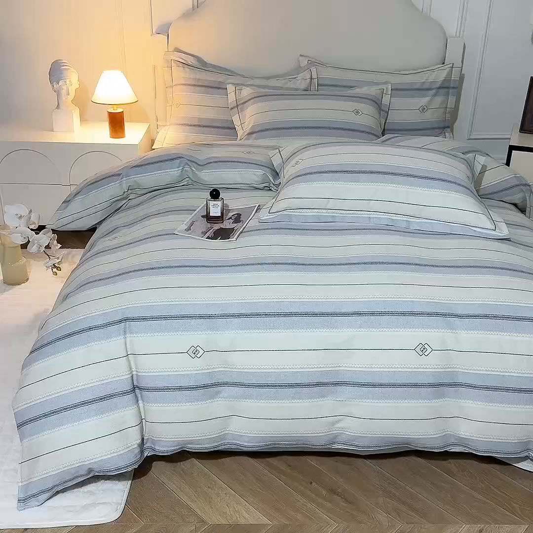 91家纺网 家纺一手货源 找家纺 磨毛世家家纺 2025新款生态四件套 北美风情-灰