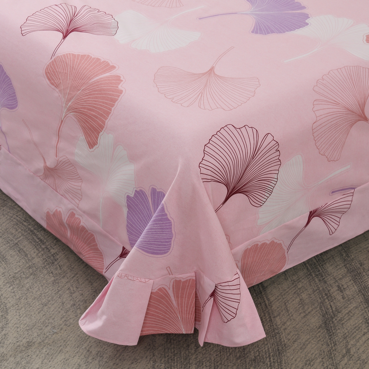 91家纺网 家纺一手货源 找家纺 润淳家居 2025新款百分百全棉磨毛四件套 银杏叶 粉