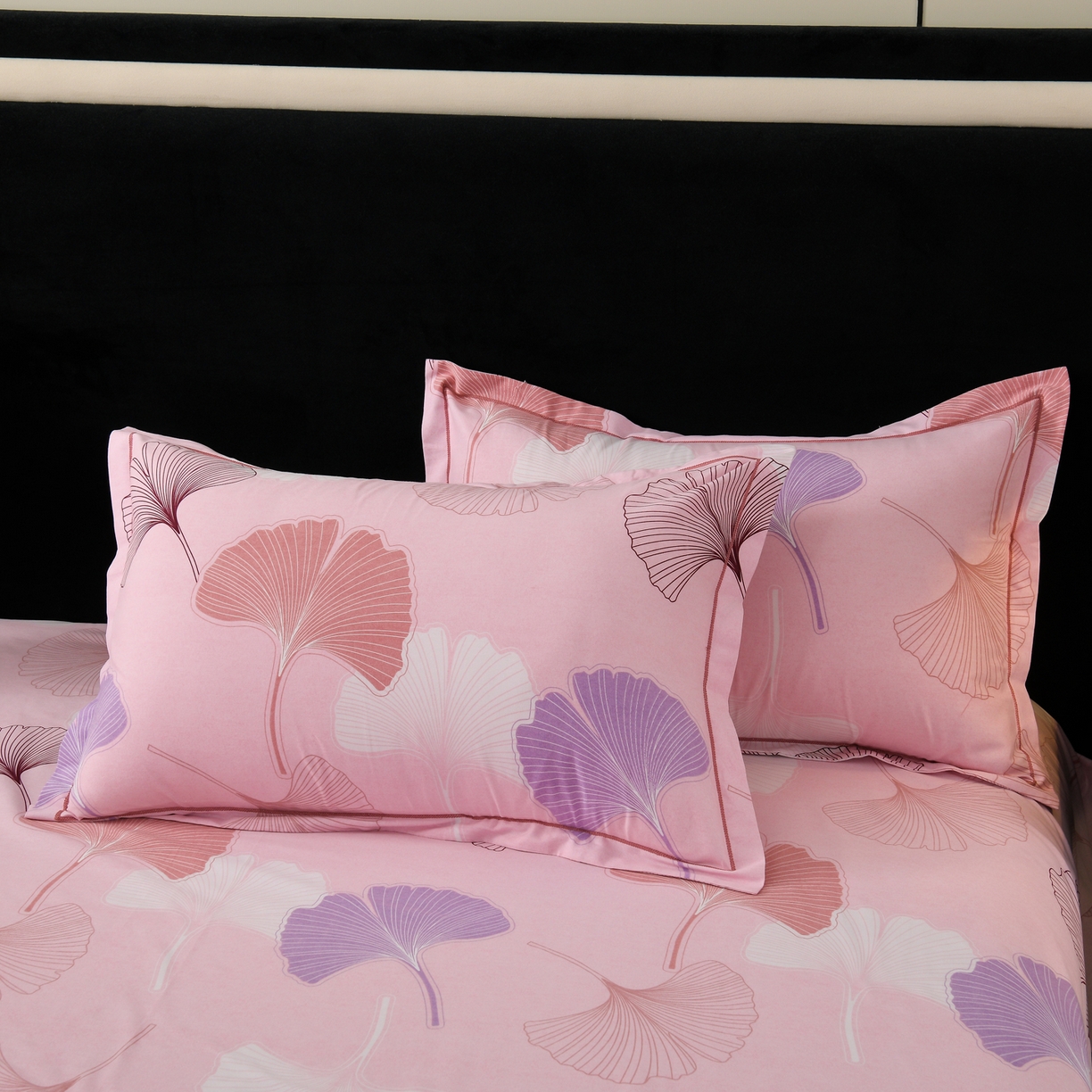 91家纺网 家纺一手货源 找家纺 润淳家居 2025新款百分百全棉磨毛四件套 银杏叶 粉