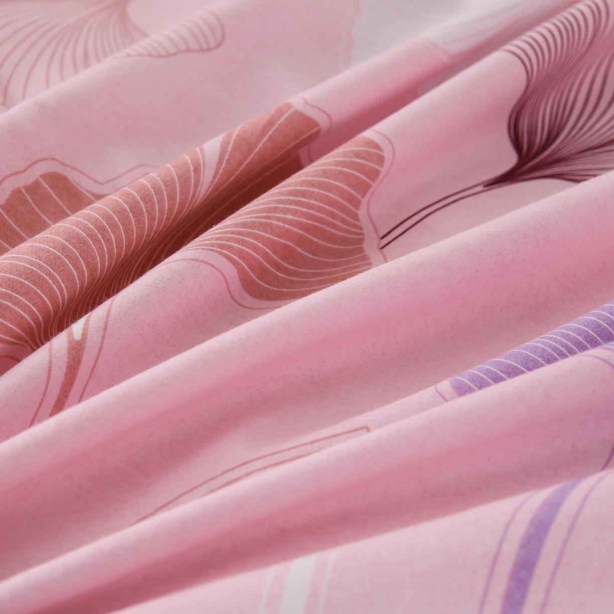 91家纺网 家纺一手货源 找家纺 润淳家居 2025新款百分百全棉磨毛四件套 银杏叶 粉