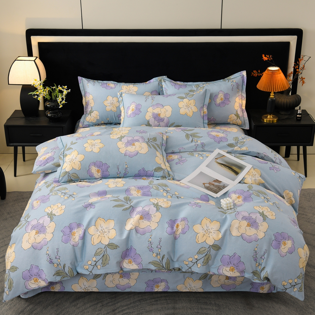 91家纺网 家纺一手货源 找家纺 润淳家居 2025新款百分百全棉磨毛四件套 珍妮花园 蓝