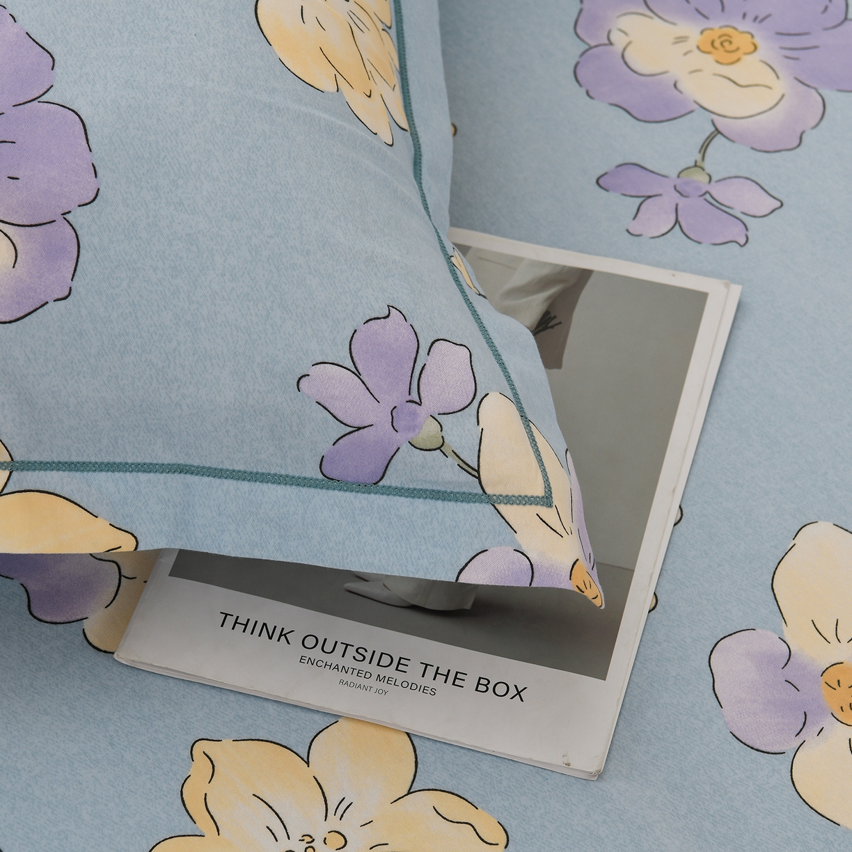 91家纺网 家纺一手货源 找家纺 润淳家居 2025新款百分百全棉磨毛四件套 珍妮花园 蓝