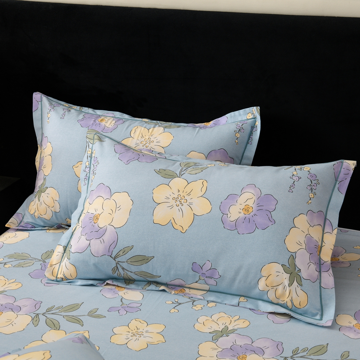 91家纺网 家纺一手货源 找家纺 润淳家居 2025新款百分百全棉磨毛四件套 珍妮花园 蓝