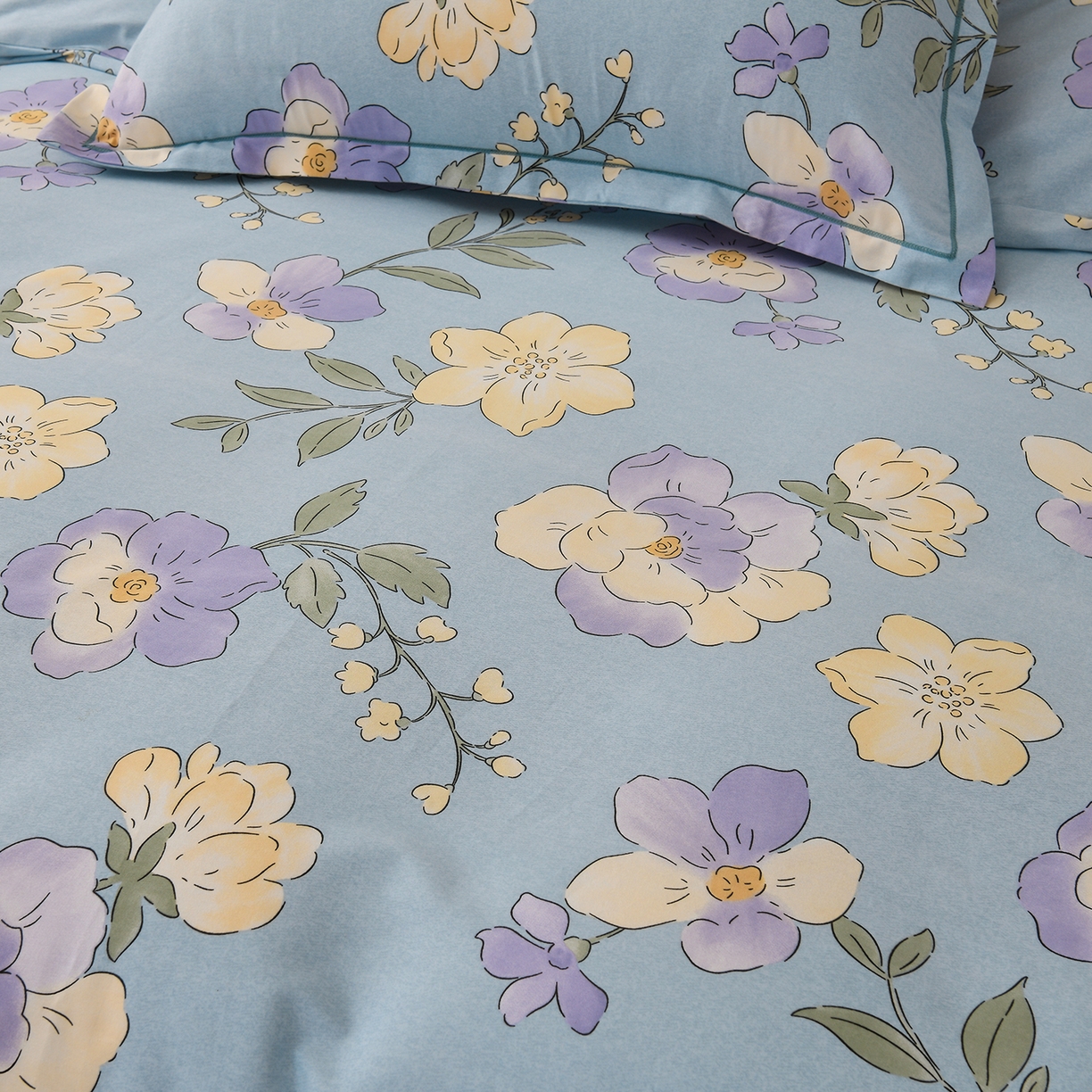 91家纺网 家纺一手货源 找家纺 润淳家居 2025新款百分百全棉磨毛四件套 珍妮花园 蓝