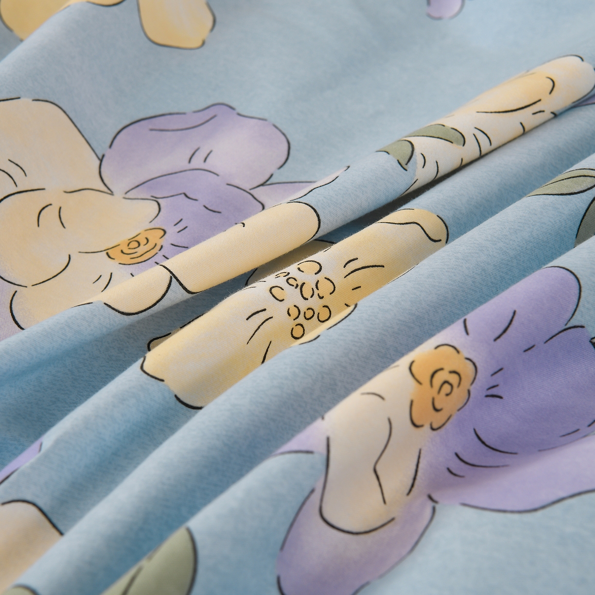 91家纺网 家纺一手货源 找家纺 润淳家居 2025新款百分百全棉磨毛四件套 珍妮花园 蓝