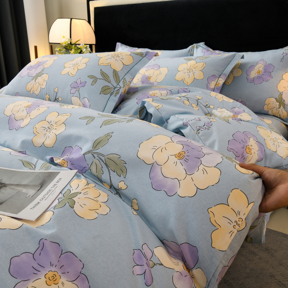 91家纺网 家纺一手货源 找家纺 润淳家居 2025新款百分百全棉磨毛四件套 珍妮花园 蓝