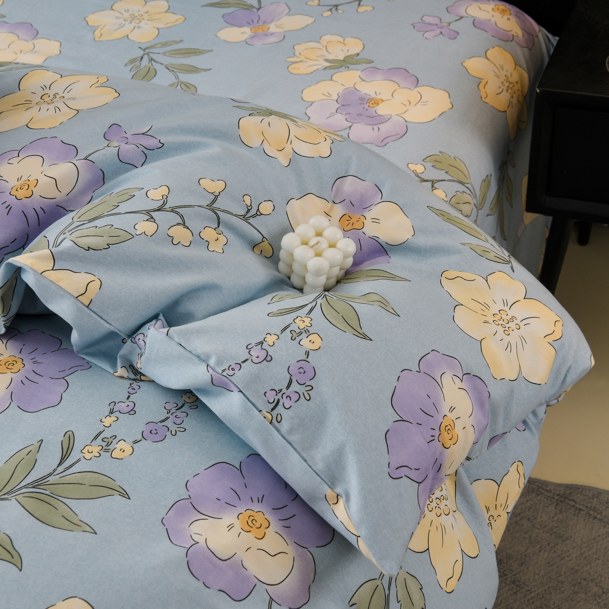 91家纺网 家纺一手货源 找家纺 润淳家居 2025新款百分百全棉磨毛四件套 珍妮花园 蓝