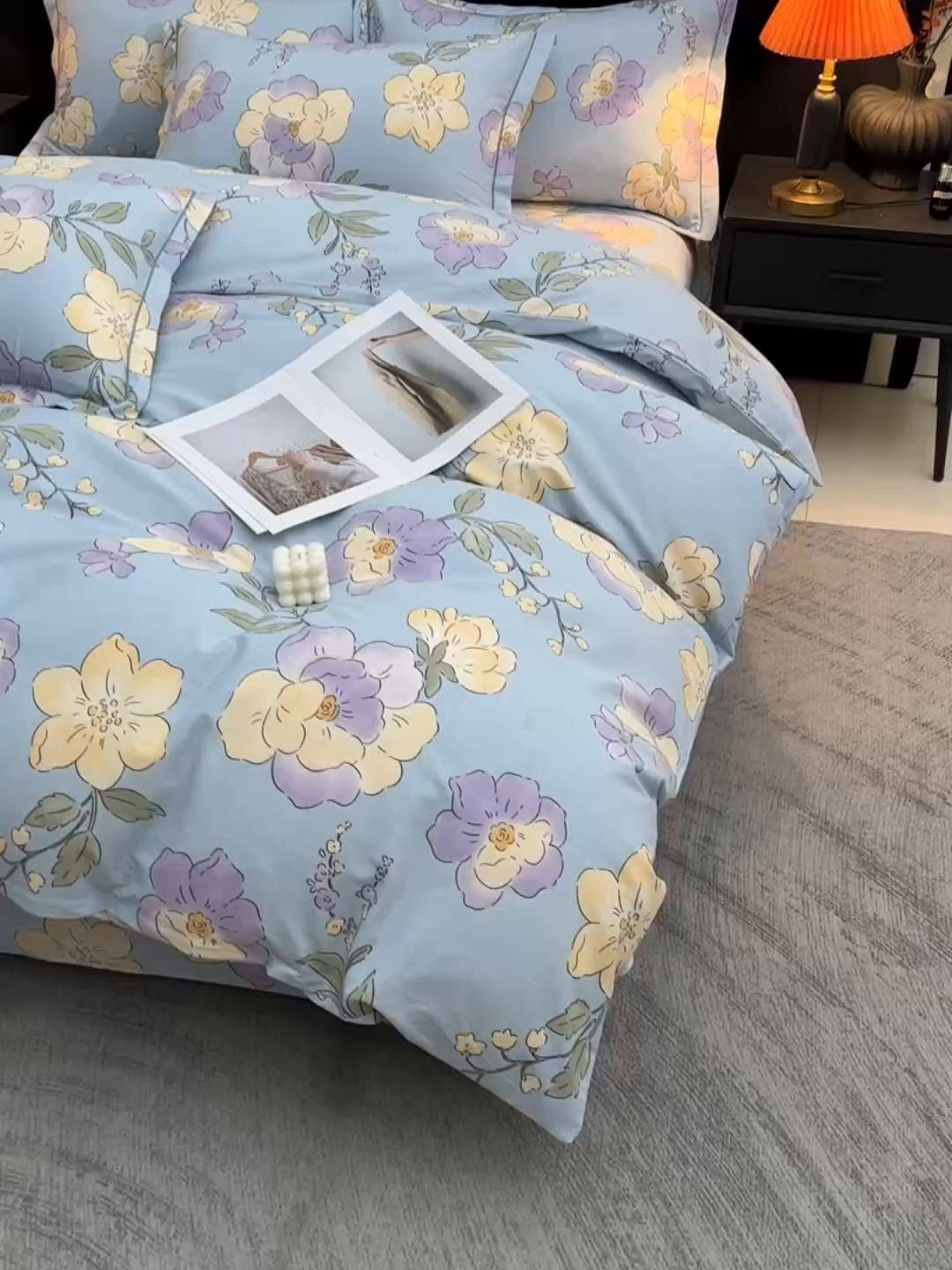 91家纺网 家纺一手货源 找家纺 润淳家居 2025新款百分百全棉磨毛四件套 珍妮花园 蓝