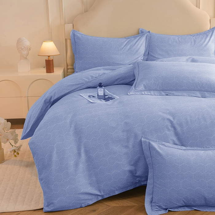 91家纺网 家纺一手货源 找家纺 磨毛世家家纺 2025新款生态四件套 布列塔-天空蓝