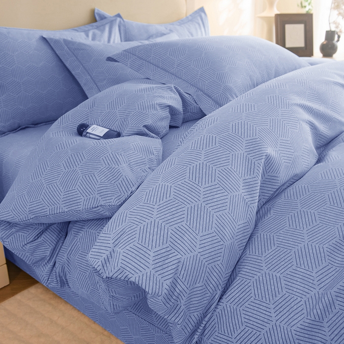 91家纺网 家纺一手货源 找家纺 磨毛世家家纺 2025新款生态四件套 布列塔-天空蓝