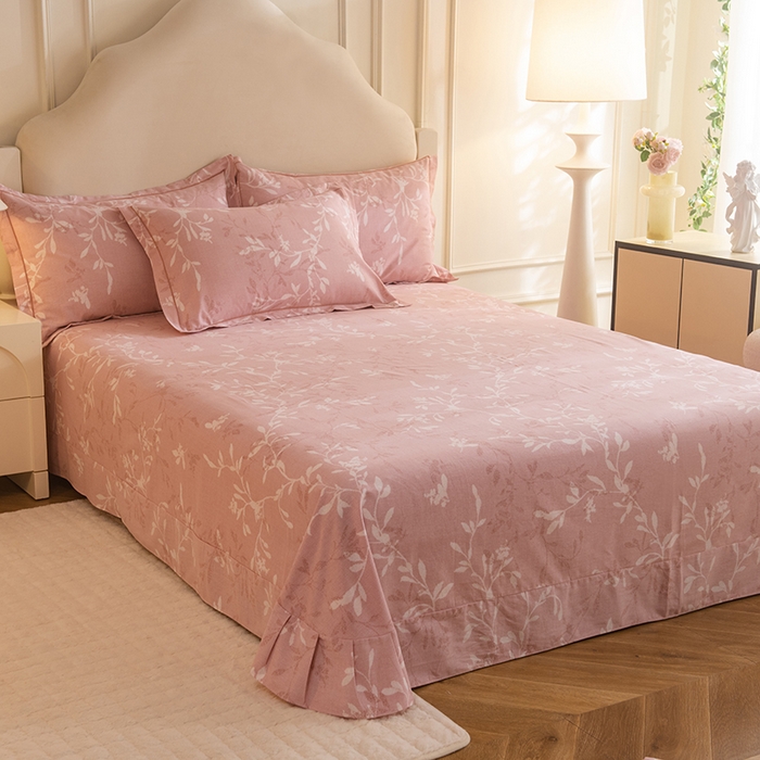 91家纺网 家纺一手货源 找家纺 磨毛世家家纺 2025新款生态四件套 春和景明-粉