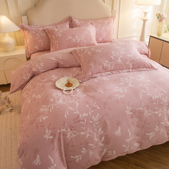 91家纺网 家纺一手货源 找家纺 磨毛世家家纺 2025新款生态四件套 春和景明-粉