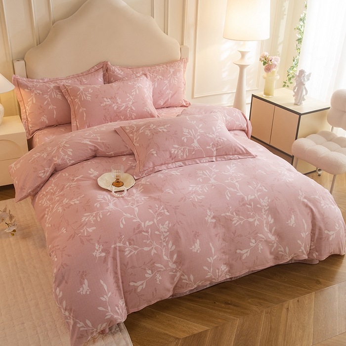 91家纺网 家纺一手货源 找家纺 磨毛世家家纺 2025新款生态四件套 春和景明-粉