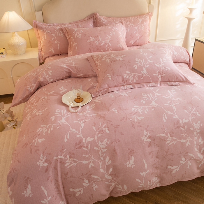 91家纺网 家纺一手货源 找家纺 磨毛世家家纺 2025新款生态四件套 春和景明-粉