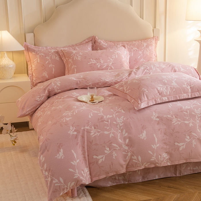 91家纺网 家纺一手货源 找家纺 磨毛世家家纺 2025新款生态四件套 春和景明-粉