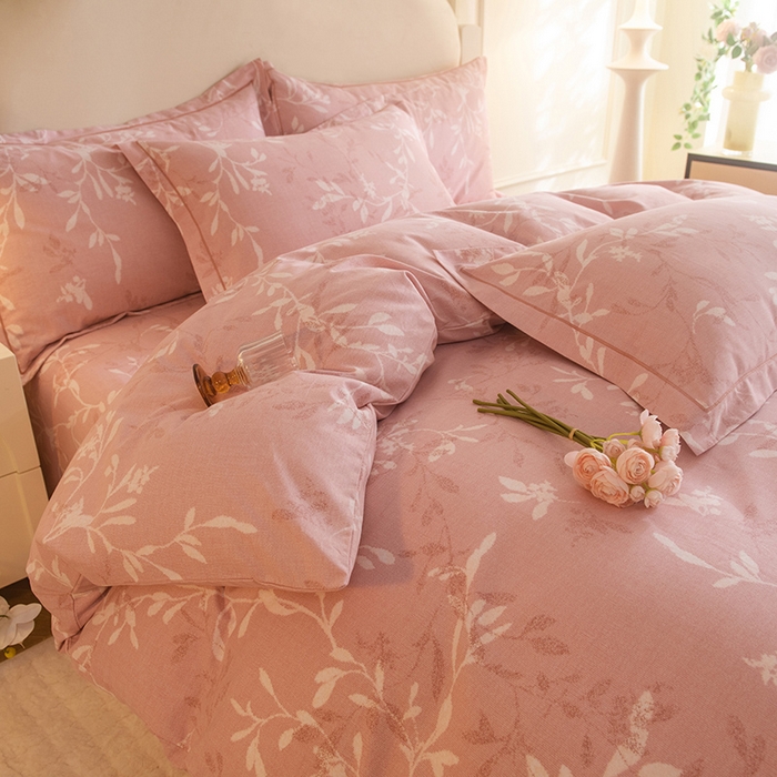 91家纺网 家纺一手货源 找家纺 磨毛世家家纺 2025新款生态四件套 春和景明-粉