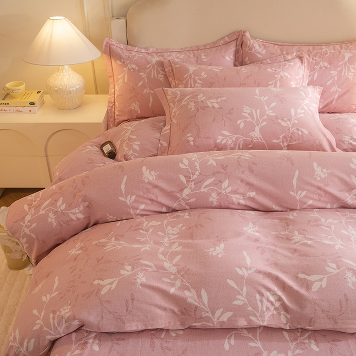 91家纺网 家纺一手货源 找家纺 磨毛世家家纺 2025新款生态四件套 春和景明-粉