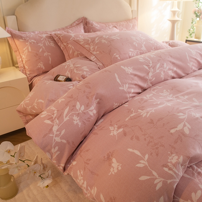 91家纺网 家纺一手货源 找家纺 磨毛世家家纺 2025新款生态四件套 春和景明-粉