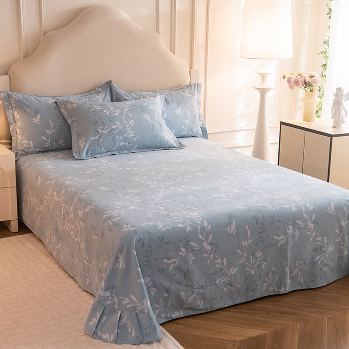 91家纺网 家纺一手货源 找家纺 磨毛世家家纺 2025新款生态四件套 春和景明-蓝