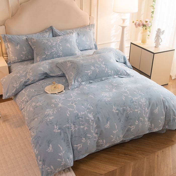 91家纺网 家纺一手货源 找家纺 磨毛世家家纺 2025新款生态四件套 春和景明-蓝