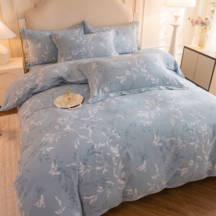 91家纺网 家纺一手货源 找家纺 磨毛世家家纺 2025新款生态四件套 春和景明-蓝