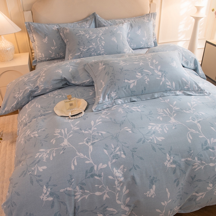 91家纺网 家纺一手货源 找家纺 磨毛世家家纺 2025新款生态四件套 春和景明-蓝