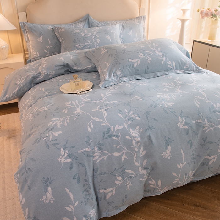 91家纺网 家纺一手货源 找家纺 磨毛世家家纺 2025新款生态四件套 春和景明-蓝