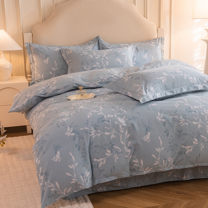 91家纺网 家纺一手货源 找家纺 磨毛世家家纺 2025新款生态四件套 春和景明-蓝