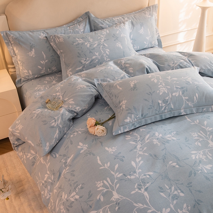 91家纺网 家纺一手货源 找家纺 磨毛世家家纺 2025新款生态四件套 春和景明-蓝