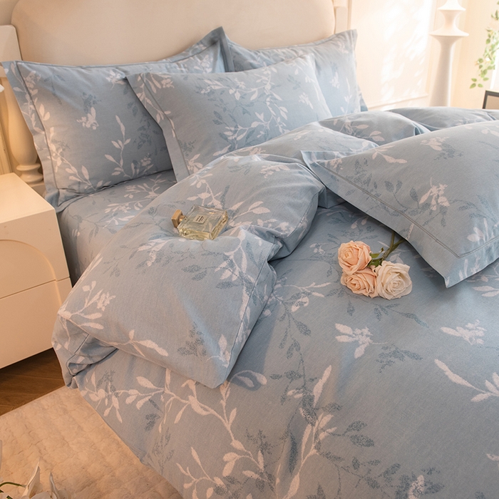 91家纺网 家纺一手货源 找家纺 磨毛世家家纺 2025新款生态四件套 春和景明-蓝