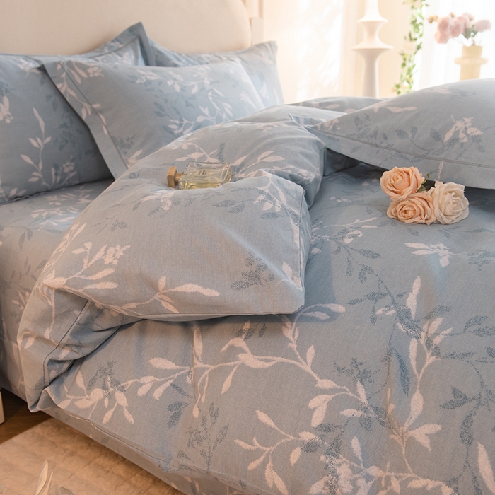 91家纺网 家纺一手货源 找家纺 磨毛世家家纺 2025新款生态四件套 春和景明-蓝