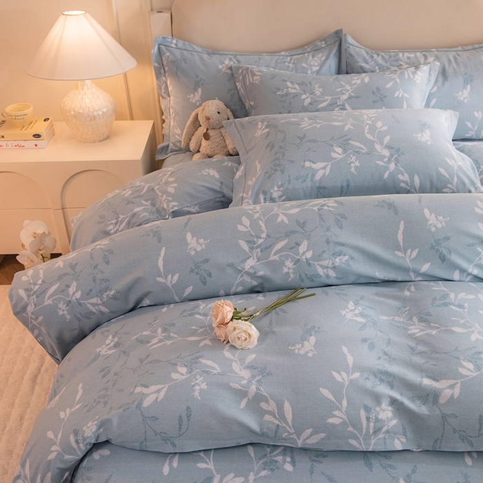 91家纺网 家纺一手货源 找家纺 磨毛世家家纺 2025新款生态四件套 春和景明-蓝