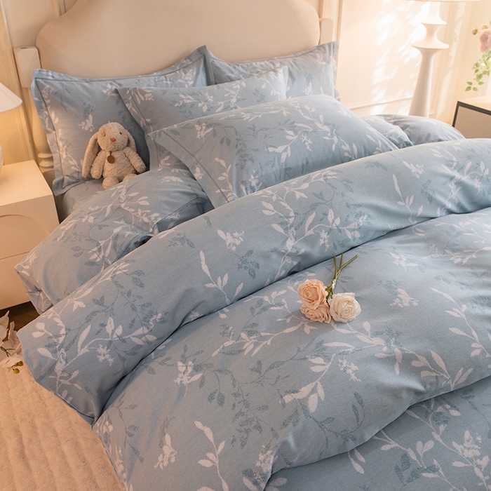 91家纺网 家纺一手货源 找家纺 磨毛世家家纺 2025新款生态四件套 春和景明-蓝