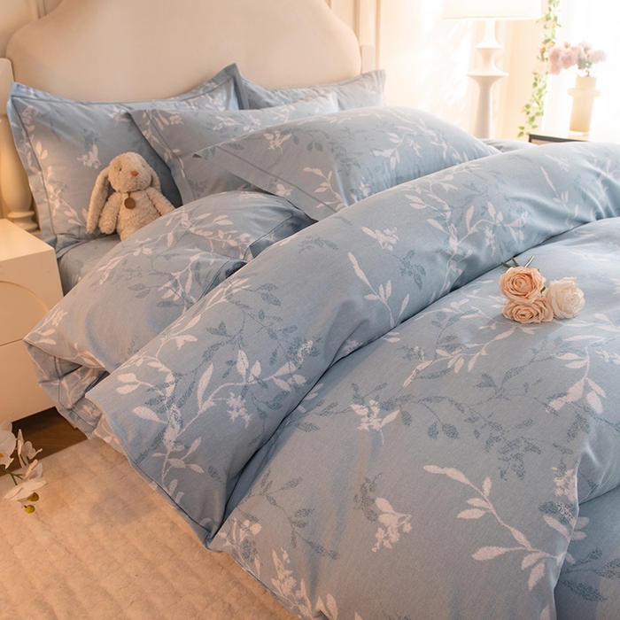 91家纺网 家纺一手货源 找家纺 磨毛世家家纺 2025新款生态四件套 春和景明-蓝