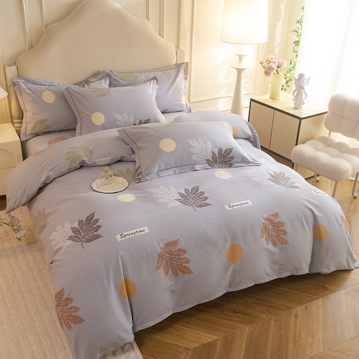 91家纺网 家纺一手货源 找家纺 磨毛世家家纺 2025新款生态四件套 花枝漫漫-灰