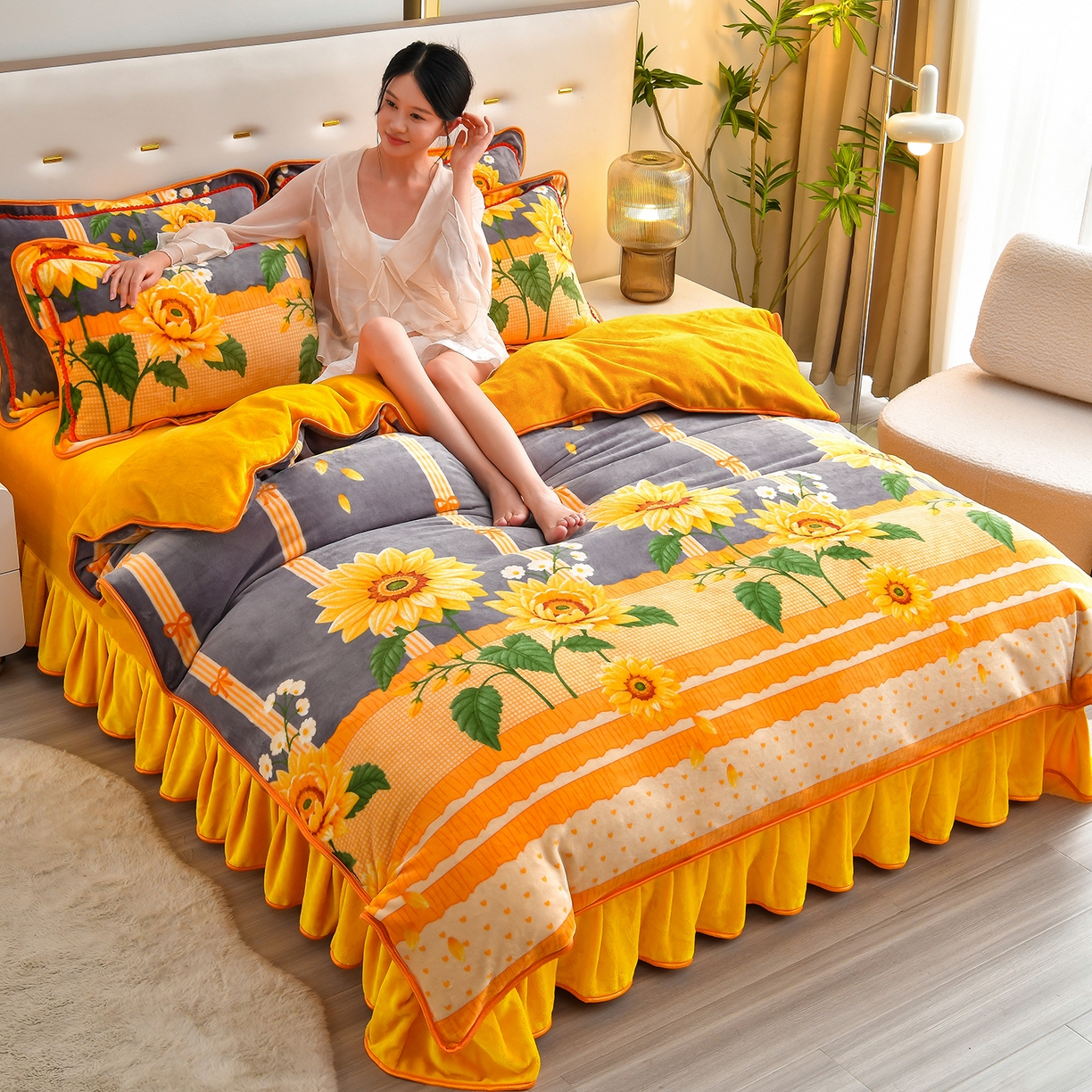 91家纺网 家纺一手货源 找家纺 （总）亿品2025直播爆款9.5斤牛奶绒四件套加厚保暖床裙四件套