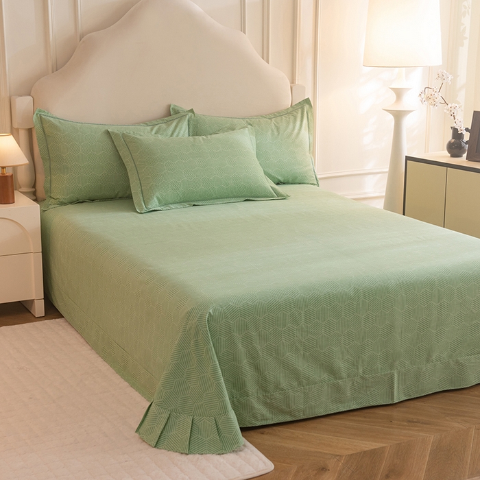 91家纺网 家纺一手货源 找家纺 磨毛世家家纺 2025新款生态四件套 洛丽塔-绿