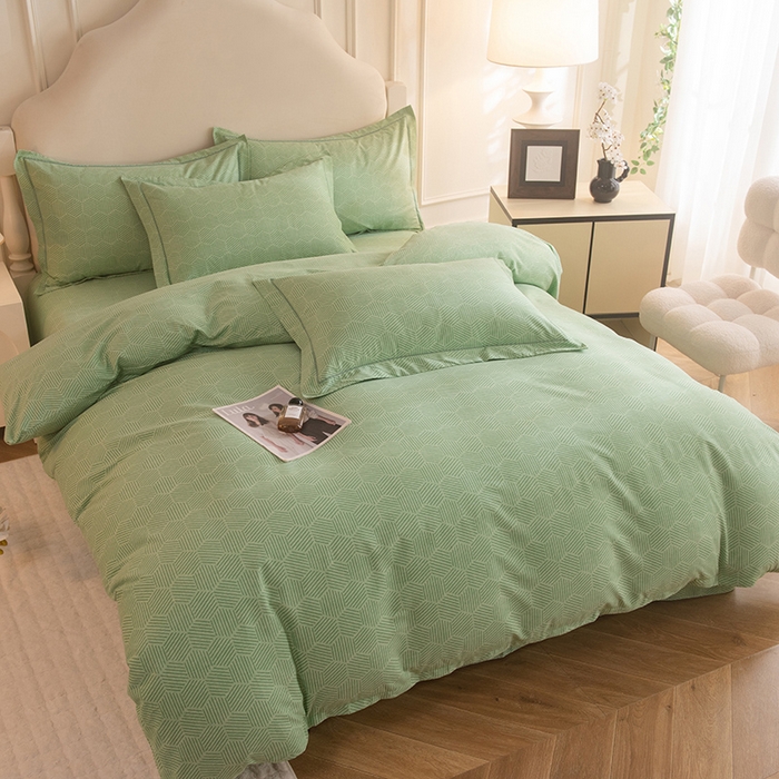 91家纺网 家纺一手货源 找家纺 磨毛世家家纺 2025新款生态四件套 洛丽塔-绿