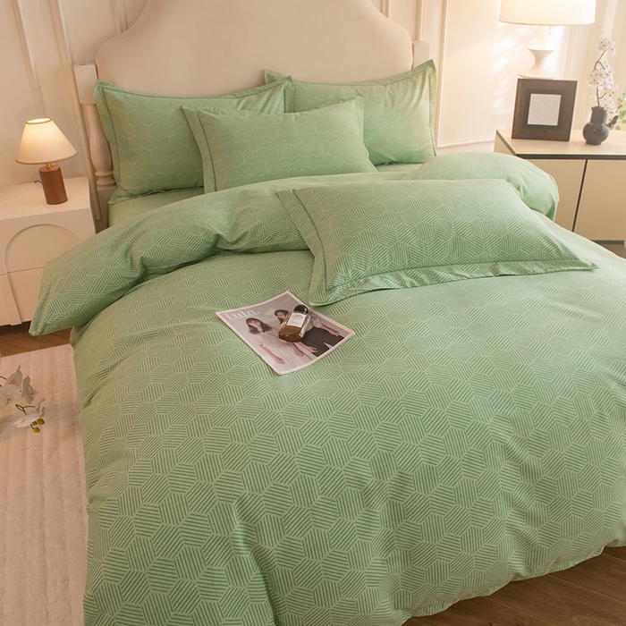 91家纺网 家纺一手货源 找家纺 磨毛世家家纺 2025新款生态四件套 洛丽塔-绿