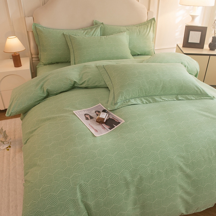 91家纺网 家纺一手货源 找家纺 磨毛世家家纺 2025新款生态四件套 洛丽塔-绿