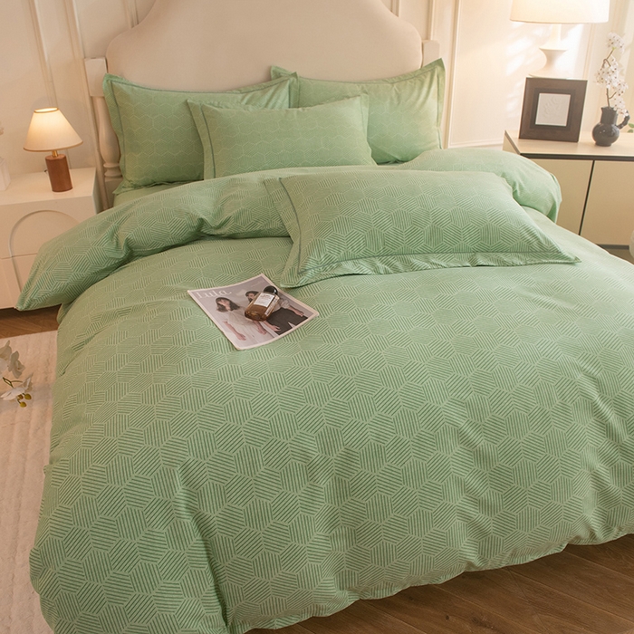 91家纺网 家纺一手货源 找家纺 磨毛世家家纺 2025新款生态四件套 洛丽塔-绿