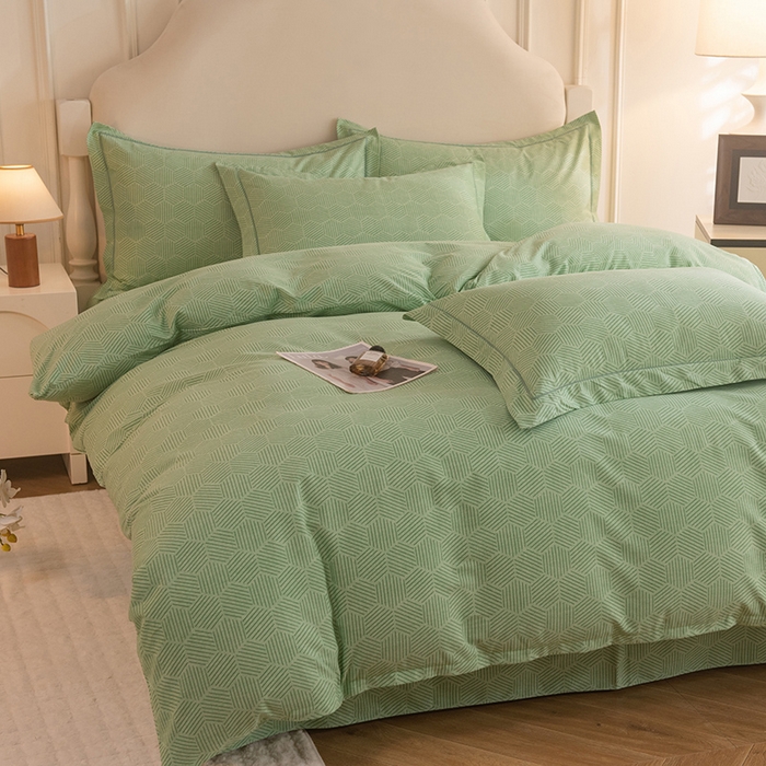 91家纺网 家纺一手货源 找家纺 磨毛世家家纺 2025新款生态四件套 洛丽塔-绿