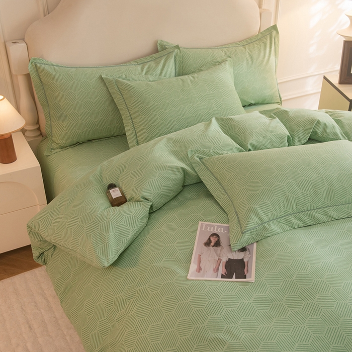 91家纺网 家纺一手货源 找家纺 磨毛世家家纺 2025新款生态四件套 洛丽塔-绿