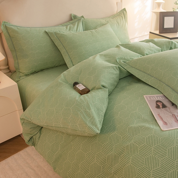 91家纺网 家纺一手货源 找家纺 磨毛世家家纺 2025新款生态四件套 洛丽塔-绿